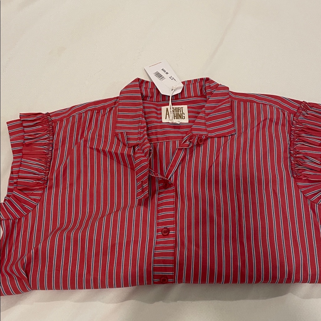 Red Striped Blouse By A Shirt Thing Size M Cotton Nwt